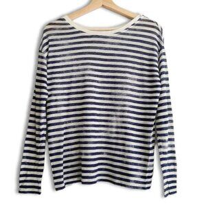 MAJESTIC FILATURES Paris 100% Linen Deluxe Relaxed Fit T-Shirt Stripe Sz S